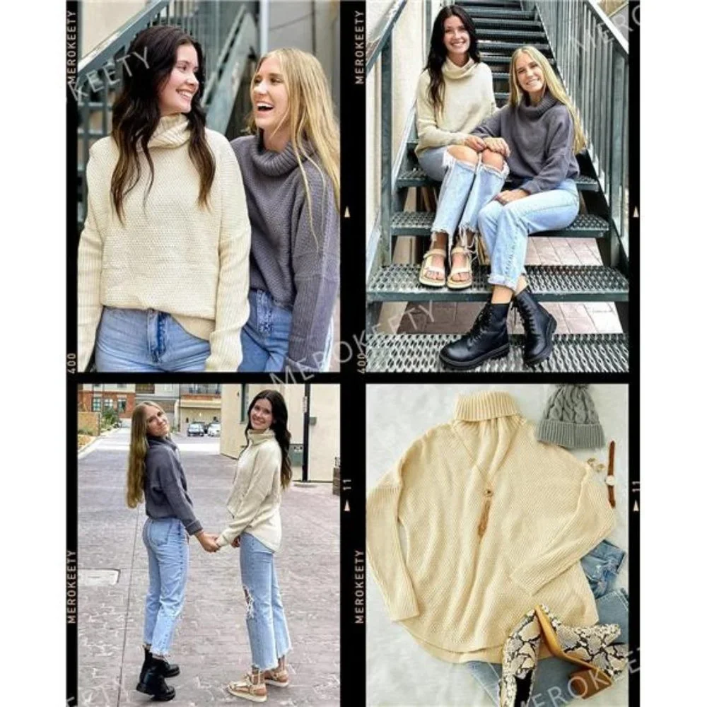 Women's Turtleneck Long Sleeve Tunic Sweater Oversized Chunky Knit Pullover Tops